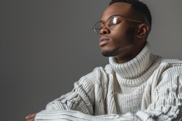 Obraz premium Stylish African American man sitting in studio.