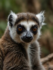 Ring-tailed lemur portrait in Madagascar&rsquo;s Berenty Reserve.