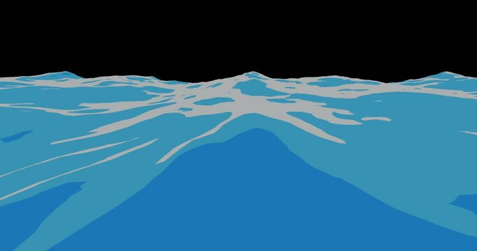 Relaxing Water Waves, Cartoon 2D water. Cartoon anime and manga-style water sea waves animation 4K resolution with Alpha Channel.