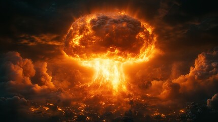 Fototapeta premium Massive fiery nuclear explosion
