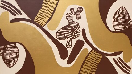 Fototapeta premium Abstract art with brown, gold, beige shapes and curved lines