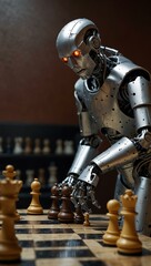 Naklejka premium Robot engaged in a chess game.