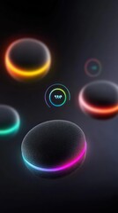 Fototapeta premium Abstract colorful glowing orbs floating in a dark background.