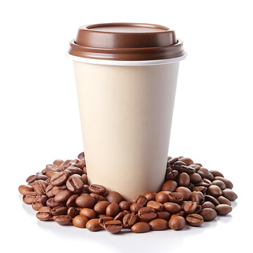 recommend clip art: Cup mockup with coffee beans, white background.