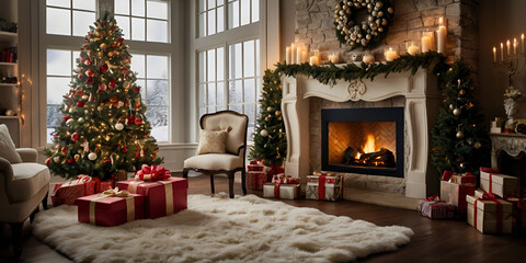 Fototapeta premium fireplace with christmas decorations