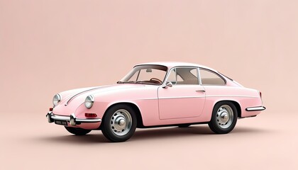 Obraz premium Pink retro sports car on a pink background. Illustration by Generative AI.