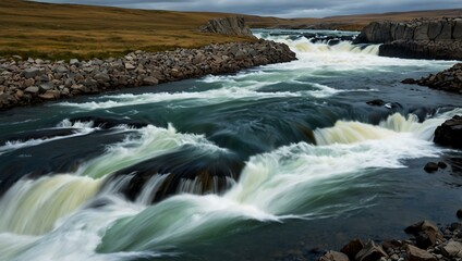 Obraz premium Rushing river near Cape Cleveland, Nunavut, Canada.