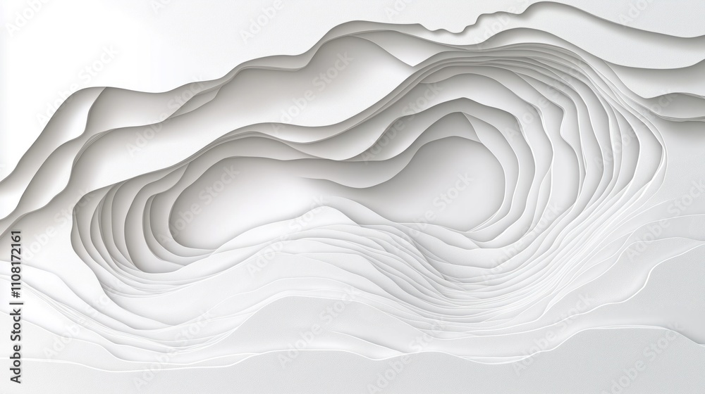Aufkleber abstract white papercut wave pattern creates layered topographic canyon map. modern geometric design