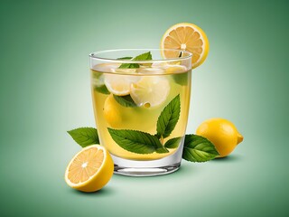 Fototapeta premium poster representing lemon mint tea, in greenish colors.