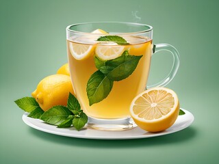 poster representing lemon mint tea, in greenish colors.