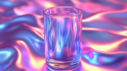 Glass of Water on Iridescent Silk Fabric Abstract Still Life Modern Design