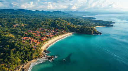 Fototapeta premium Coastal paradise with lush greenery and tranquil waters in a tropical location