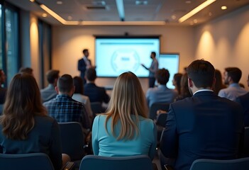 Corporate, development and seminar with business people in conference room for learning or training. Education, event or workshop with man and woman employee group in audience or crowd at office