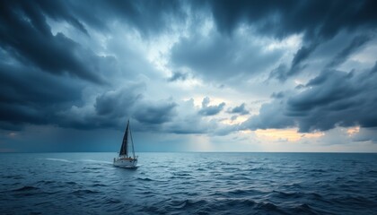 Obraz premium A sailboat navigates a stormy sea under a dramatic sky.