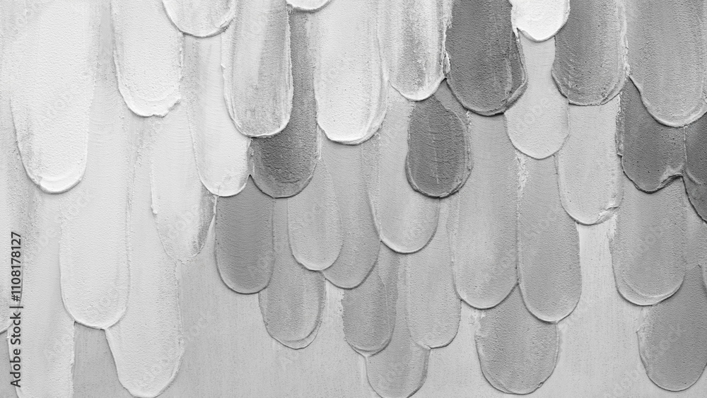 Aufkleber Painting with white and grey teardrop patterns. The patterns are arranged and overlap each other.