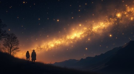 Fototapeta premium A gold starry sky with a lot of stars