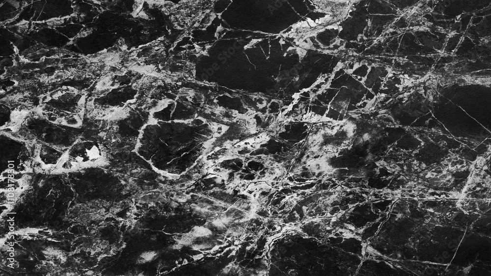 Poster a black and white photo of a marble floor with a lot of cracks. the cracks are very visible and the 