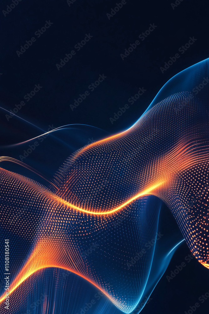 Aufkleber abstract digital waves create fluid movement with vibrant colors of orange and blue in a dark backgr