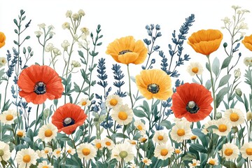 Fototapeta premium Vibrant Poppies and Daisies Floral Design
