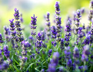 Obraz premium A lavender field with purple lavender flowers.
