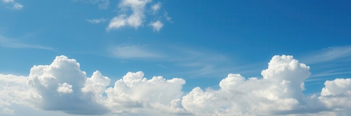 Obraz premium White fluffy clouds floating in a vibrant blue summer sky, weather, nature, clouds