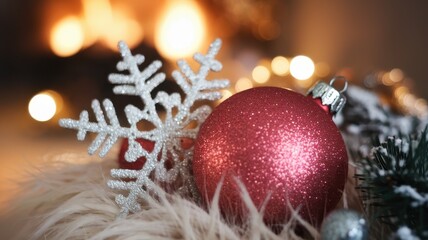 Glittery Pink Ornaments on White Fur