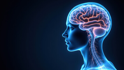 Obraz premium Medical illustration featuring a detailed view of a human brain with focus on VNS, vagus nerve stimulation.