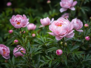 Pink peony flowers in full bloom creating a lush and vibrant background, bloom, peony