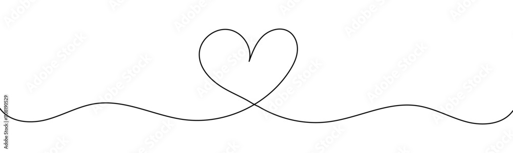 Poster one continuous line drawing of heart - abstract love symbol isolated on transparent background