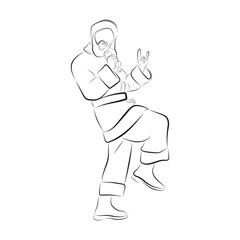 illustration of Santa Claus singing and dancing, line drawing sketch
