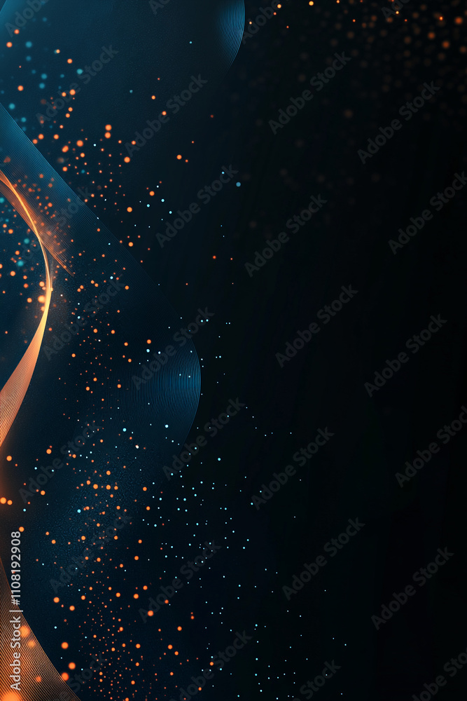 Poster abstract shapes and particles dance together in a dark artistic composition conveying motion and flu
