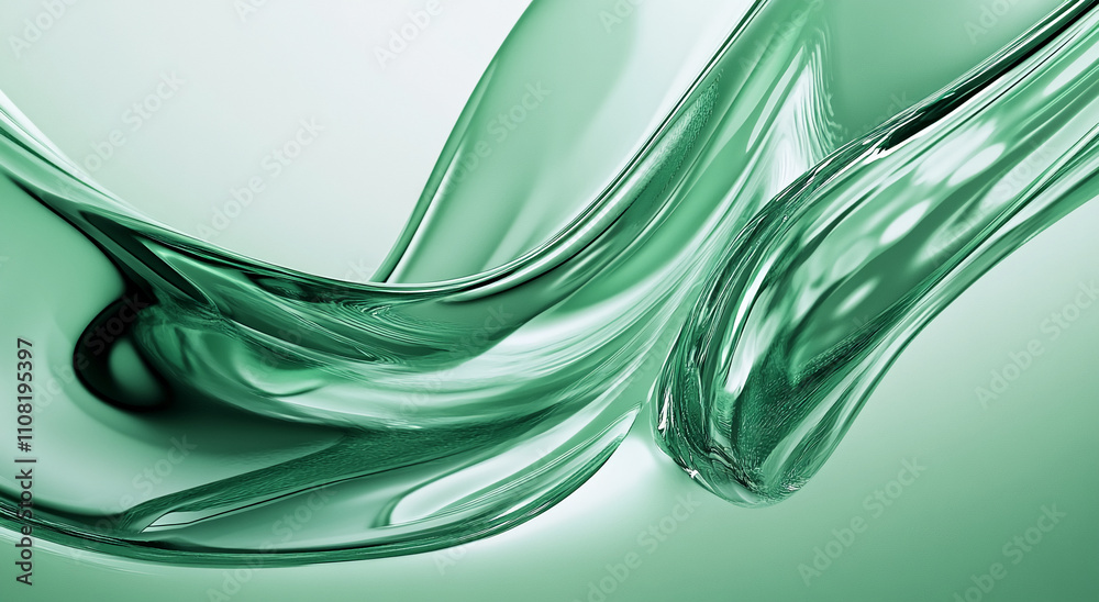 Poster Swirling green glass forms create an artistic display emphasizing light and texture