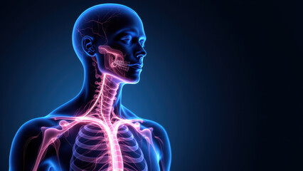 Vagus Nerve Stimulation (VNS) Illustration of Human Anatomy with Enhanced Visualization of Neural System.