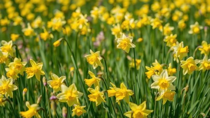 Obraz premium Vibrant yellow daffodil flowers blooming in a sunny field, vibrant, flora