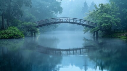 Fototapeta premium picturesque bridge arching gracefully over a tranquil lake.