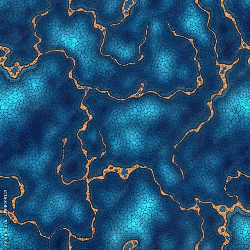 Poster abstract pattern with blue iridescent glass wavy texture. seamless design with liquid marble effect.