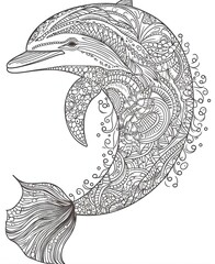 Intricate Mandala Dolphin Line Art Illustration