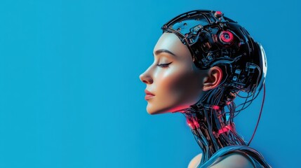 Naklejka premium Futuristische frau mit mechanischen elementen
