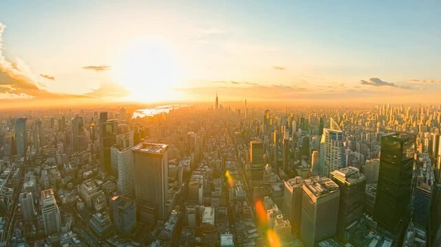 An immersive 360-degree equirectangular spherical panorama of floating transport pods gliding effortlessly above vast metropolises, offering panoramic views 4K Video