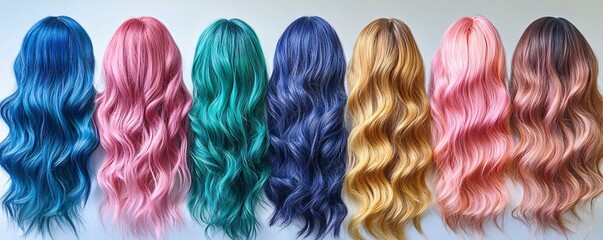 Colorful wigs showing trendy hairstyles and fashion colors
