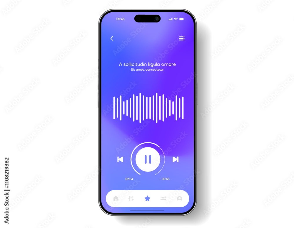 Leinwandbilder Media music player interface isolated on white background. Multimedia frame template. Mockup live stream window, player. Online broadcasting. Multimedia navigation and music application.
