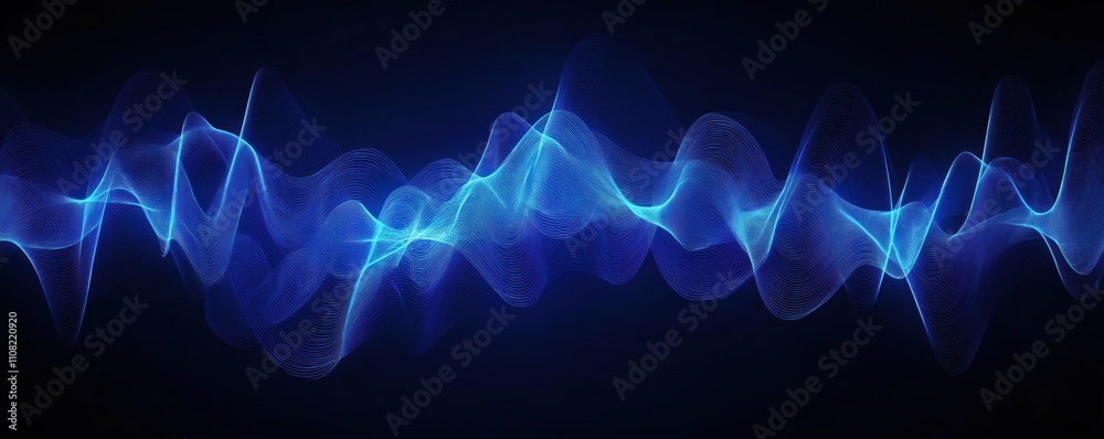Aufkleber Abstract design dynamic blue sound waves. Modern visualization of audio data. Suitable for tech presentations, music-related visual, data visualization projects. Illustrates wave patterns, audio