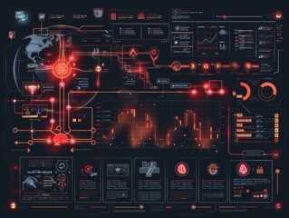 Obraz premium Futuristic data dashboard displaying analytics and network connections.