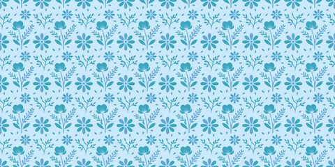 Seamless Teal Floral Pattern Design: Elegant Blue Flower Background