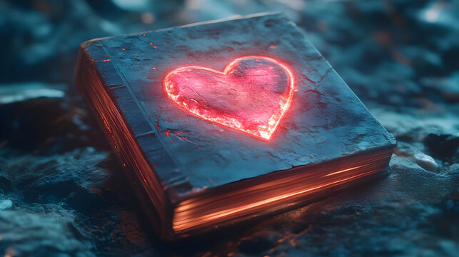 Glowing Heart Book 3D Illustration