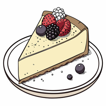 cheesecake slice with berries on plate clip art preview