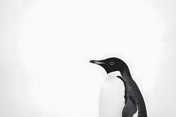 Black and white penguin silhouette on simple white background. Penguin Awareness Day.