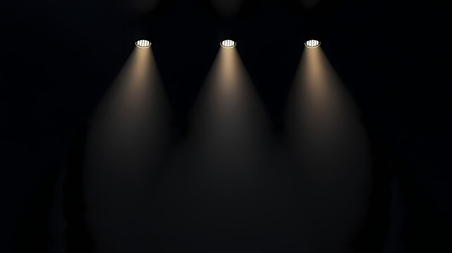Spotlight from above on minimal black background with low opacity embedded shapes. Shadowed. Illustration