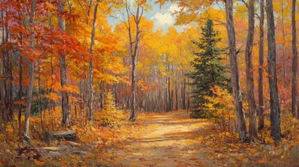 Fototapeta premium A Path Through a Golden Autumn Forest