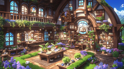 Obraz premium Enchanted Herbalist Shop Illustration